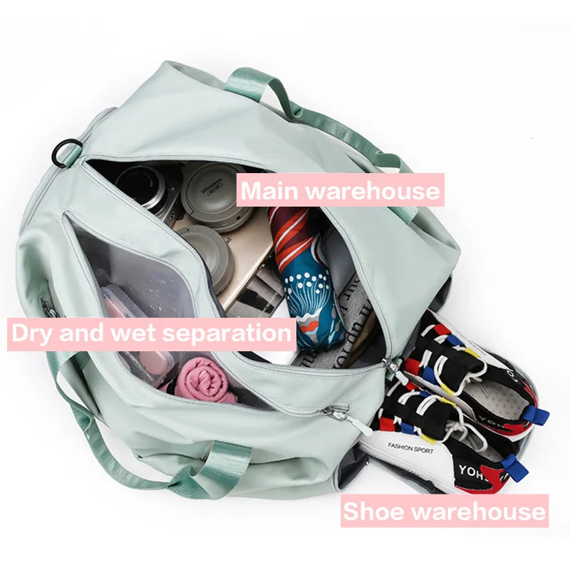 Women’s Gym & Travel Duffel Bag – Waterproof Nylon Tote | Dry/Wet Separation & Shoe Pocket
