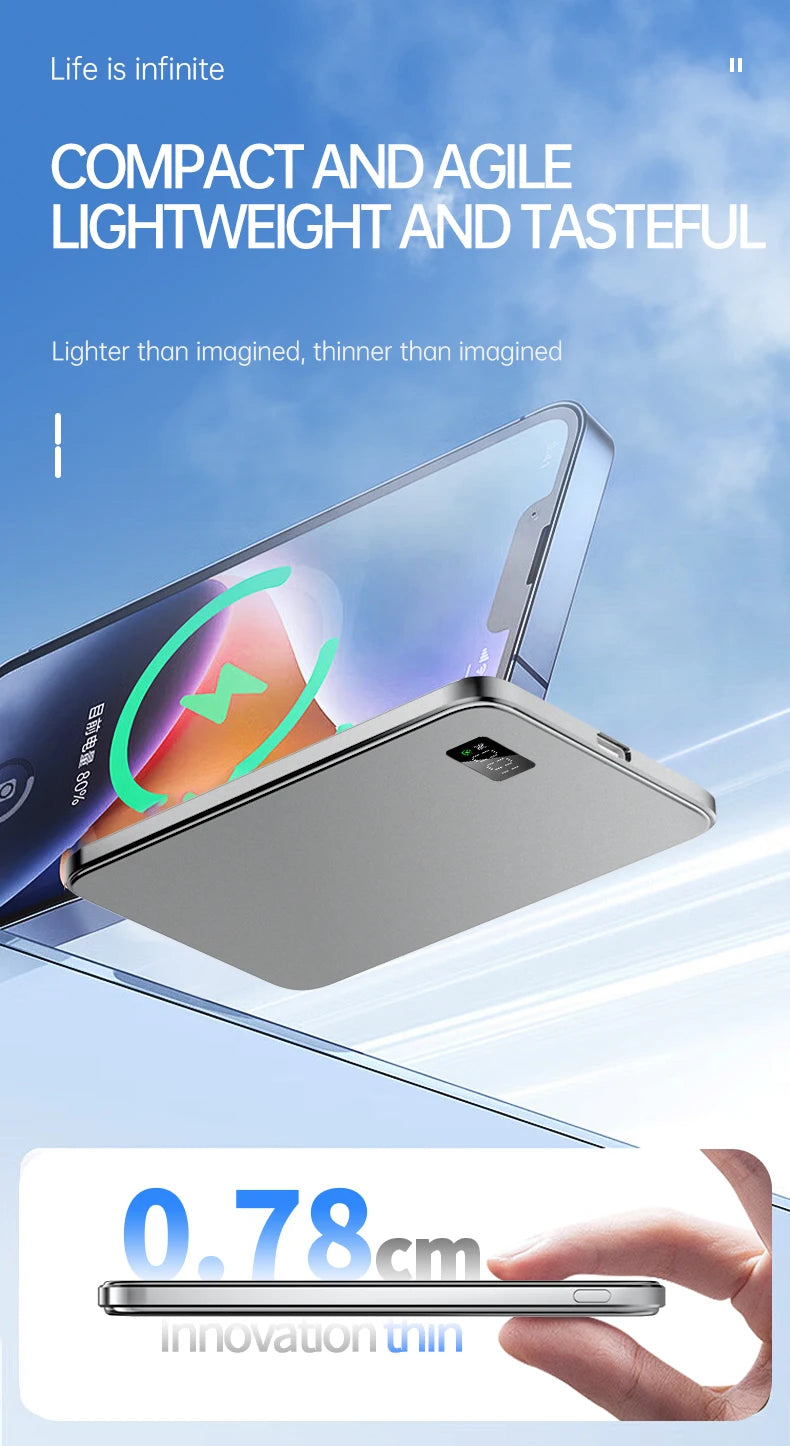 Ultra-Thin 10000mAh Magnetic Power Bank – 20W Wireless Fast Charging for MagSafe, USB-C & Display