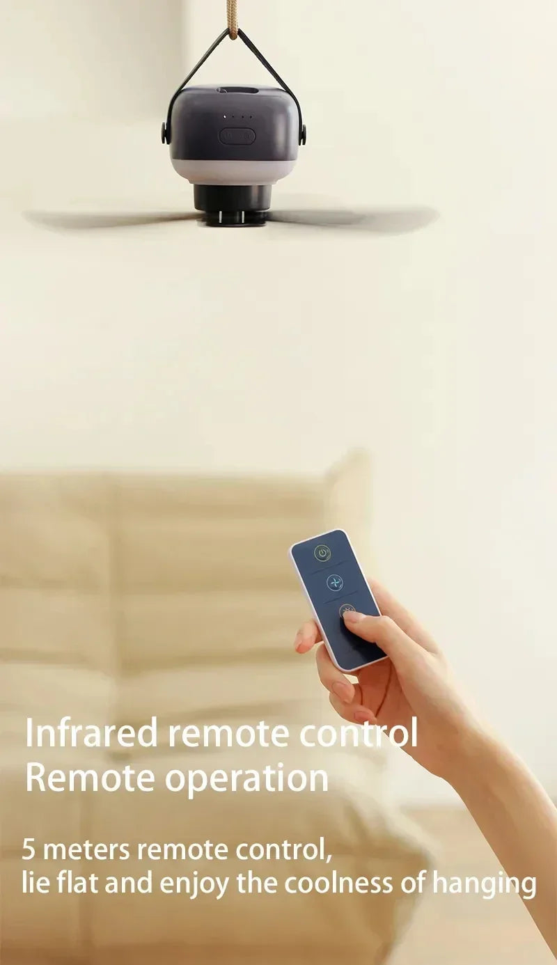Aizüatec Rechargeable Portable Ceiling Fan – 4-Speed Tent Cooler with LED Light & Remote Control