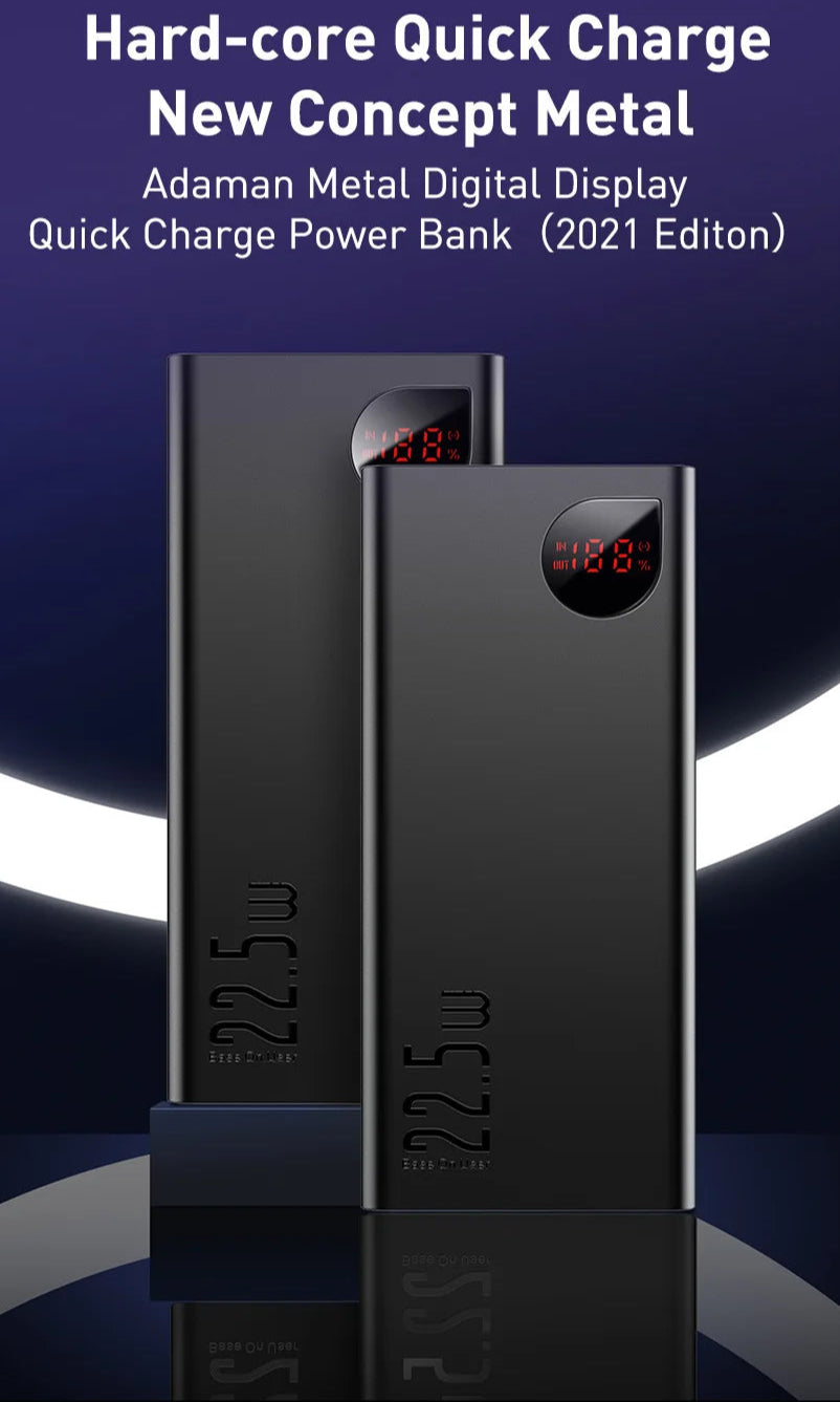 Baseus 20000mAh/10000mAh Power Bank – PD 22.5W Fast Charging, Digital Display, Dual USB & Type-C