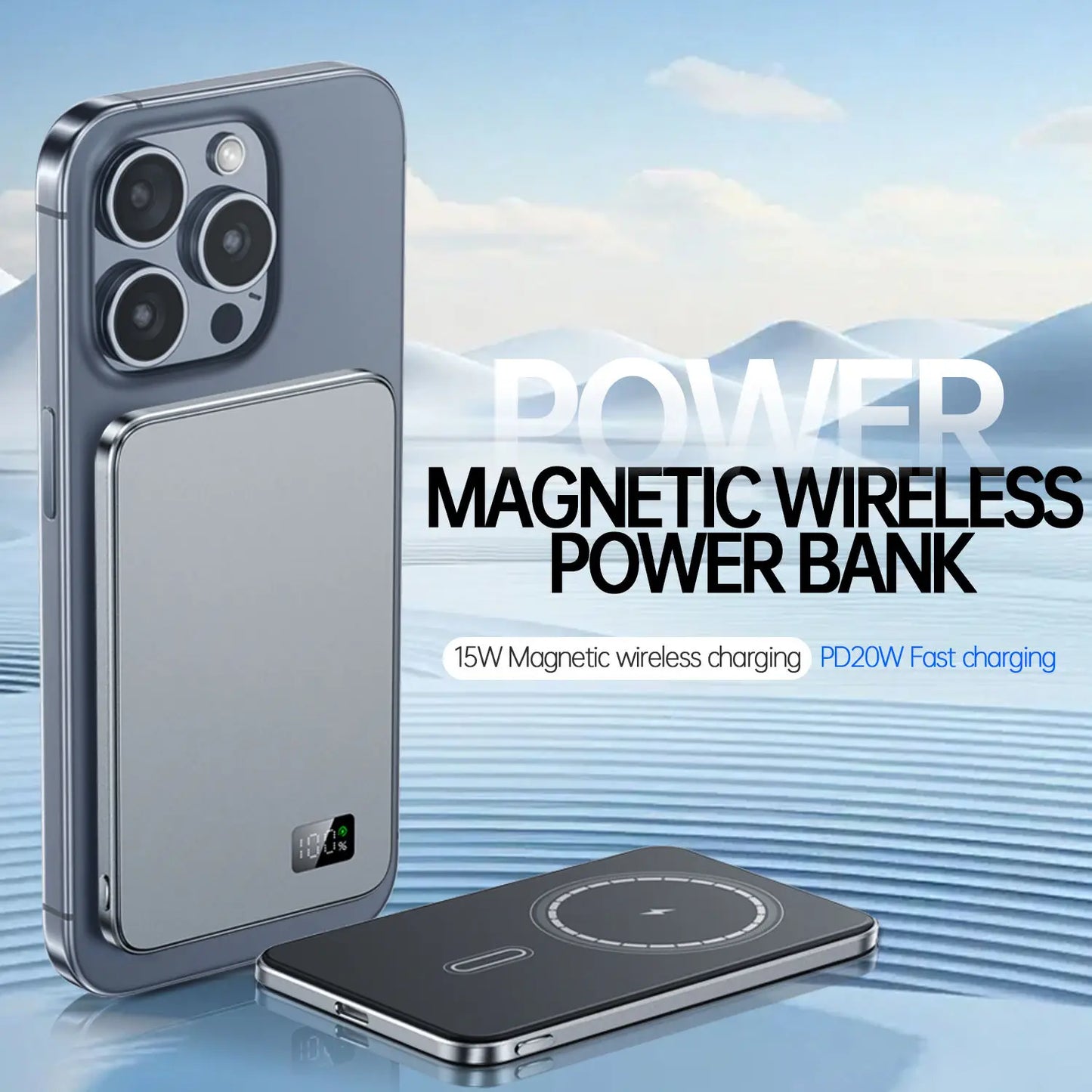 Ultra-Thin 10000mAh Magnetic Power Bank – 20W Wireless Fast Charging for MagSafe, USB-C & Display