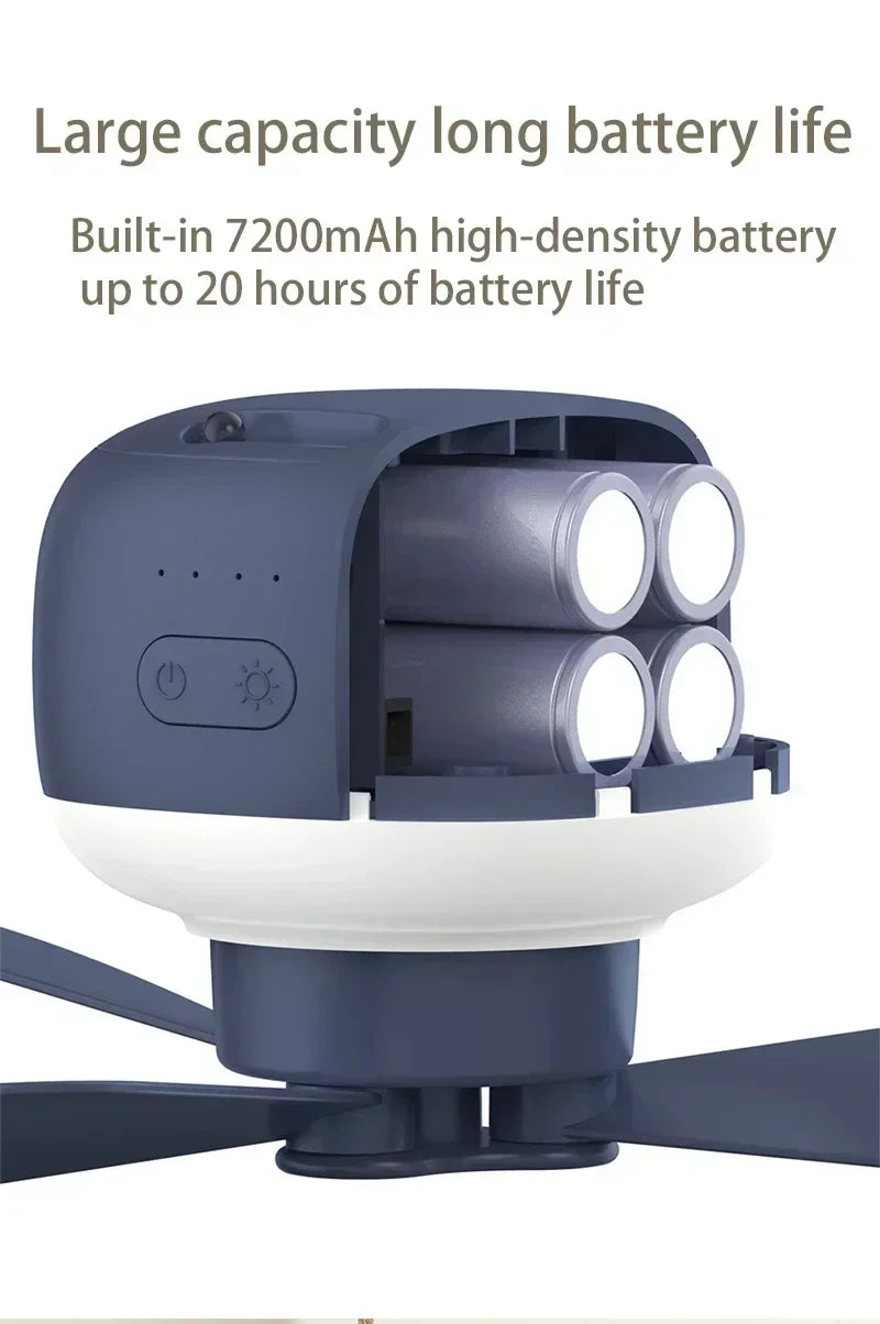 Aizüatec Rechargeable Portable Ceiling Fan – 4-Speed Tent Cooler with LED Light & Remote Control