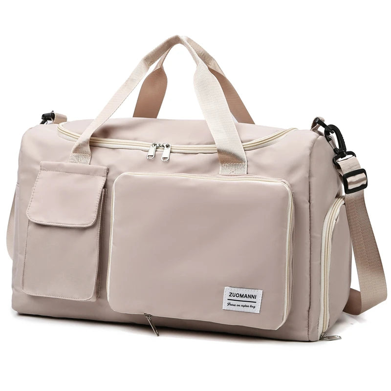 Beige large travel duffel bag for women – Aizüafit collection