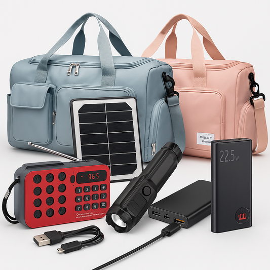 Kit Mochila de Emergencia Aizüa – Radio Solar, Powerbank, Linterna y Más