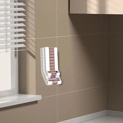 Wall-Mount Battery Organizer – Compact Holder for 10 AA & 10 AAA Batteries, with Adhesive & Screws