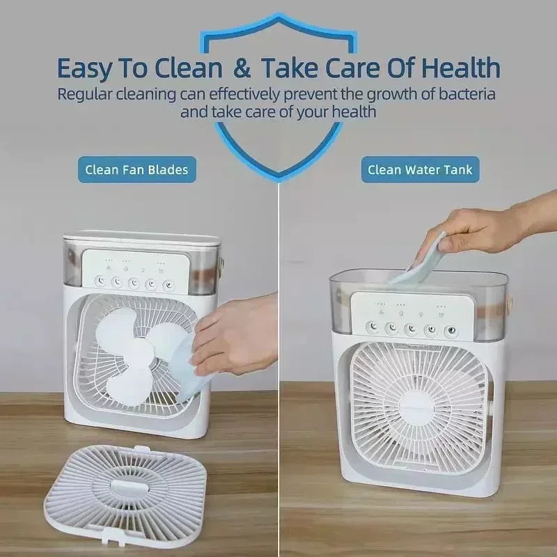 Enfriador de aire portátil 3 en 1 Aizüatec: ventilador, humidificador y mini aire acondicionado con luz LED y alimentación USB