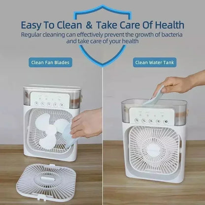 Enfriador de aire portátil 3 en 1 Aizüatec: ventilador, humidificador y mini aire acondicionado con luz LED y alimentación USB