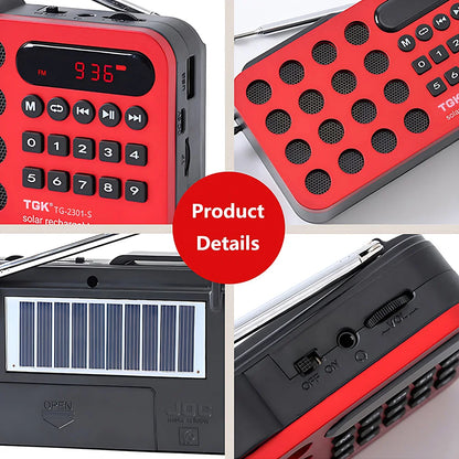 Aizüatec Solar Bluetooth FM Radio – Portable Wireless Speaker with USB, TF Card & Rechargeable Battery