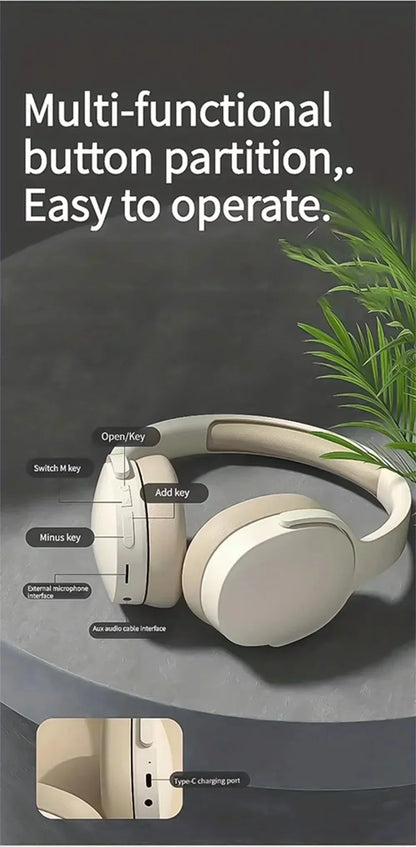 Wireless Bluetooth Headphones Over HIFI Bluetooth 5.3 Over-Ear Headphones – Noise Cancelling, TF/AUX, 10H Playtime