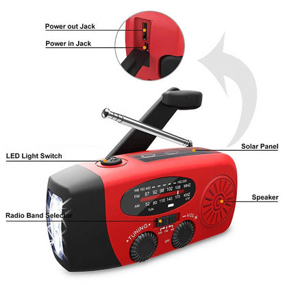Aizüatec Emergency Solar Radio – Hand-Crank AM/FM/NOAA, Power Bank & LED Flashlight with USB Charging