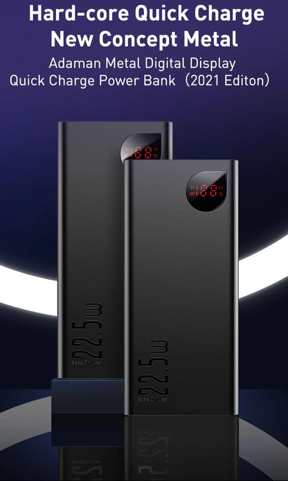 Baseus 20000mAh/10000mAh Power Bank – PD 22.5W Fast Charging, Digital Display, Dual USB & Type-C