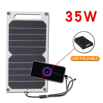 Panel solar USB Aizüatec de 5 a 35 W: cargador portátil impermeable para senderismo y acampada al aire libre