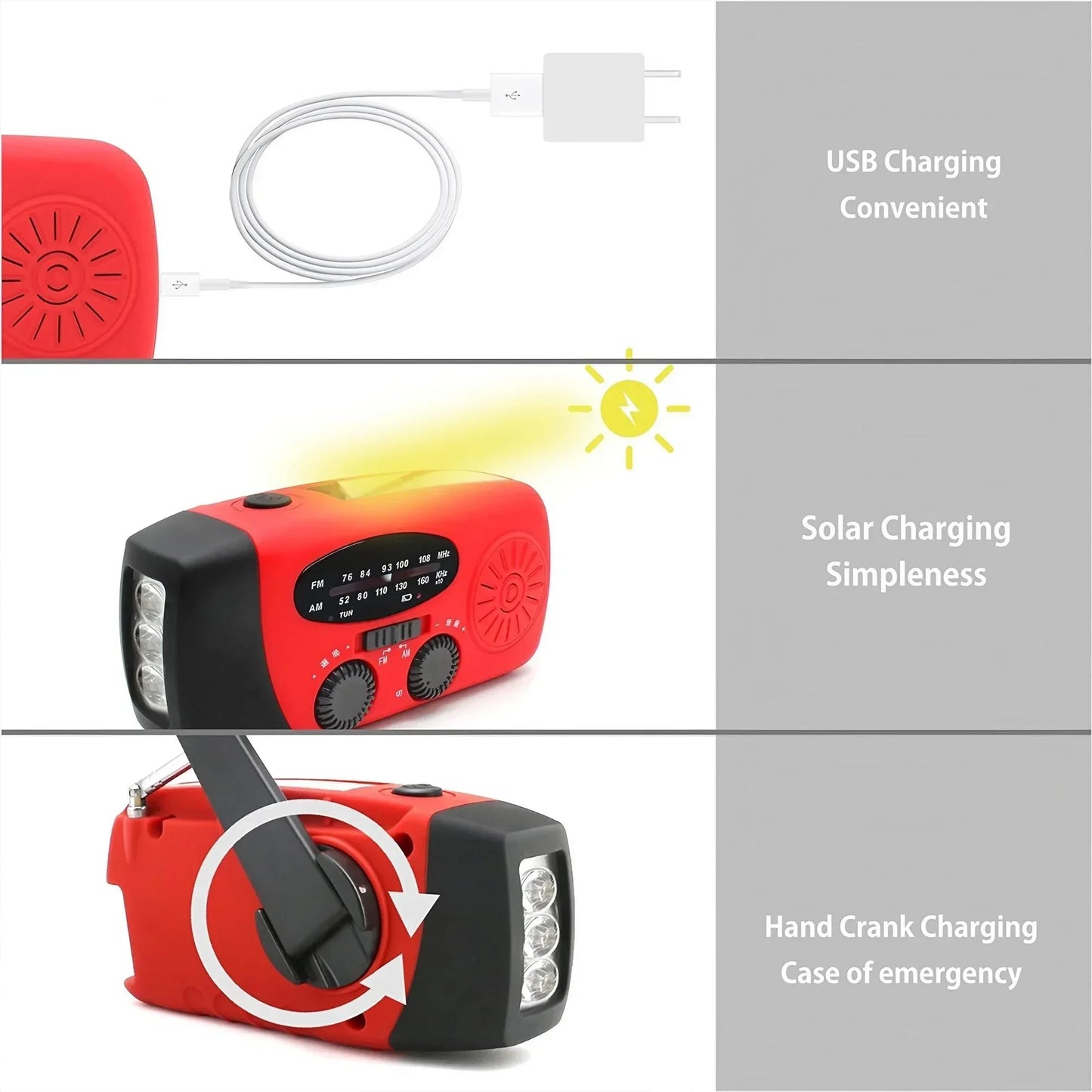 Aizüatec Emergency Solar Radio – Hand-Crank AM/FM/NOAA, Power Bank & LED Flashlight with USB Charging