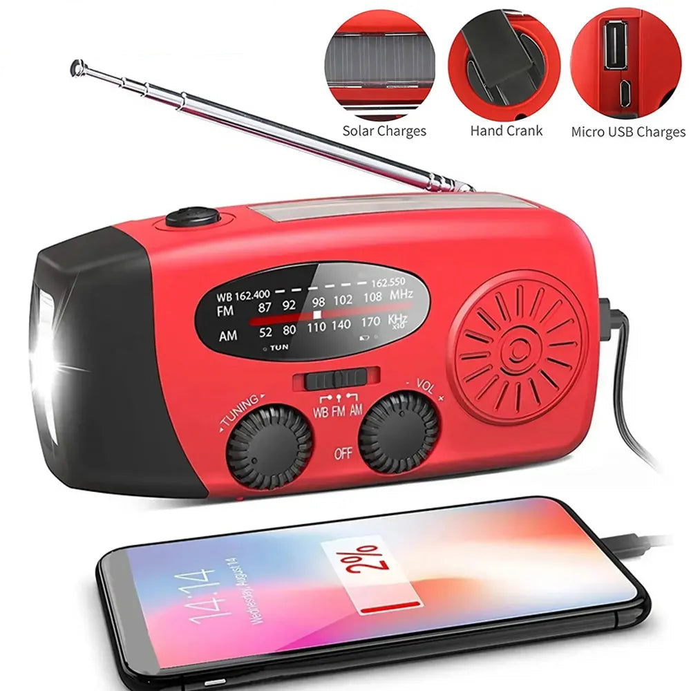 Aizüatec Emergency Solar Radio – Hand-Crank AM/FM/NOAA, Power Bank & LED Flashlight with USB Charging