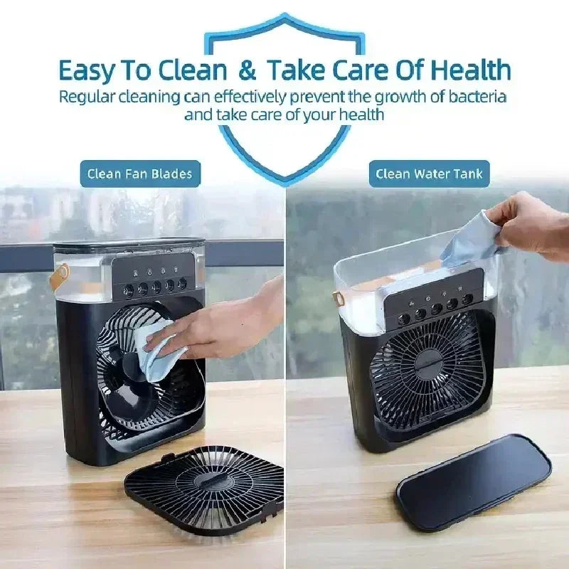 Enfriador de aire portátil 3 en 1 Aizüatec: ventilador, humidificador y mini aire acondicionado con luz LED y alimentación USB