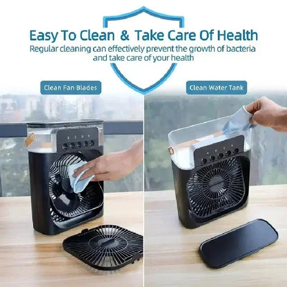 Enfriador de aire portátil 3 en 1 Aizüatec: ventilador, humidificador y mini aire acondicionado con luz LED y alimentación USB