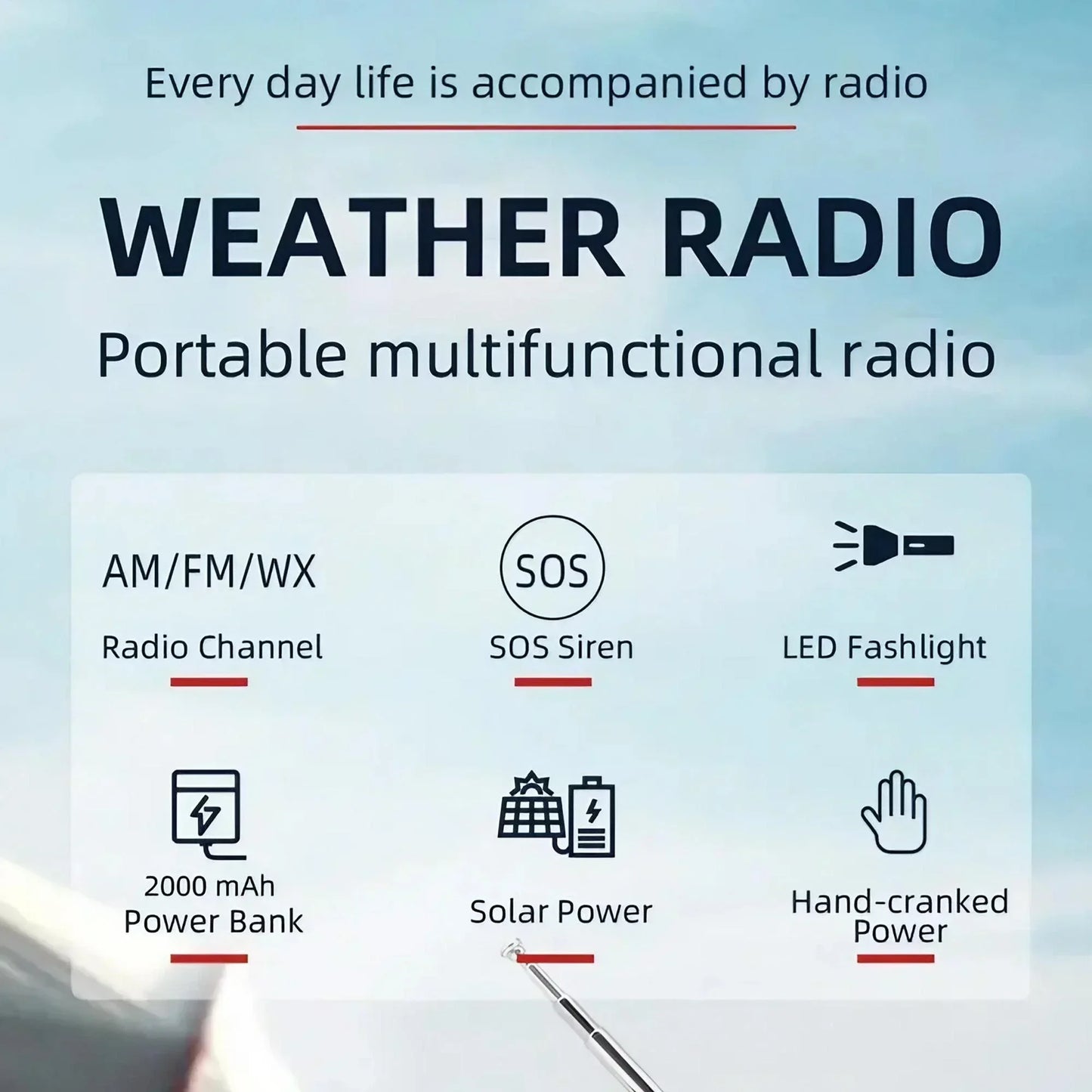 Aizüatec Emergency Solar Radio – Hand-Crank AM/FM/NOAA, Power Bank & LED Flashlight with USB Charging