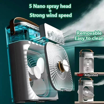 Enfriador de aire portátil 3 en 1 Aizüatec: ventilador, humidificador y mini aire acondicionado con luz LED y alimentación USB