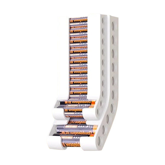 Wall-Mount Battery Organizer – Compact Holder for 10 AA & 10 AAA Batteries, with Adhesive & Screws