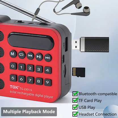 Aizüatec Solar Bluetooth FM Radio – Portable Wireless Speaker with USB, TF Card & Rechargeable Battery