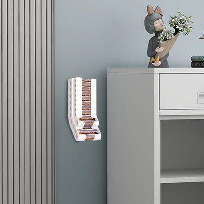 Wall-Mount Battery Organizer – Compact Holder for 10 AA & 10 AAA Batteries, with Adhesive & Screws