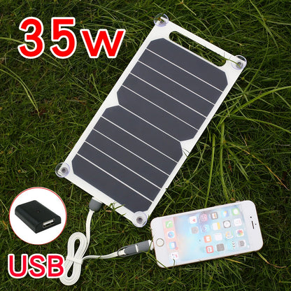 Panel solar USB Aizüatec de 5 a 35 W: cargador portátil impermeable para senderismo y acampada al aire libre