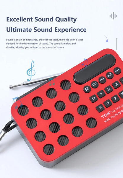 Aizüatec Solar Bluetooth FM Radio – Portable Wireless Speaker with USB, TF Card & Rechargeable Battery