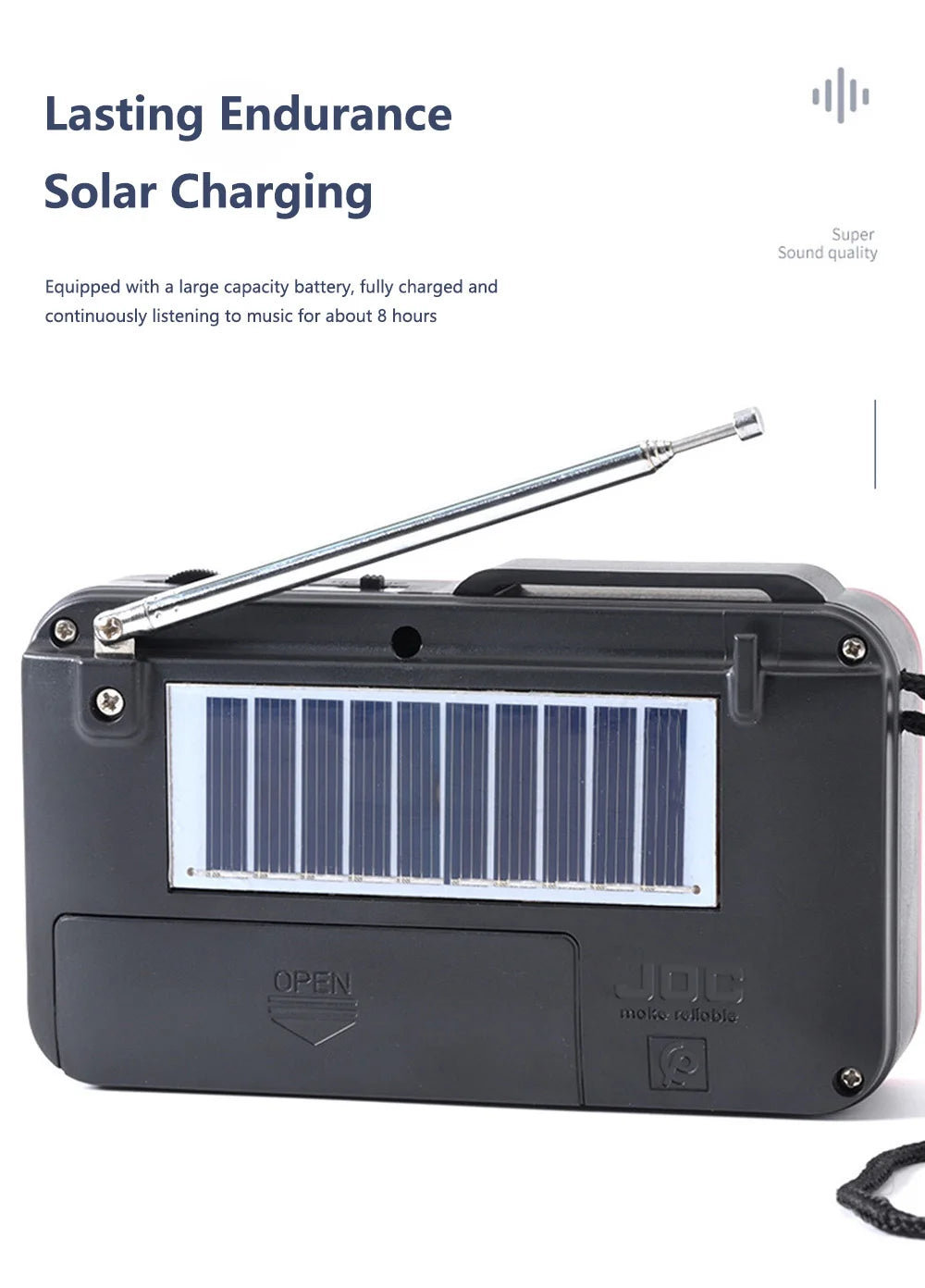 Aizüatec Solar Bluetooth FM Radio – Portable Wireless Speaker with USB, TF Card & Rechargeable Battery