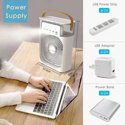 Enfriador de aire portátil 3 en 1 Aizüatec: ventilador, humidificador y mini aire acondicionado con luz LED y alimentación USB