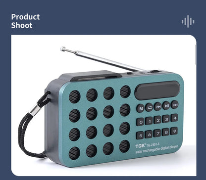 Aizüatec Solar Bluetooth FM Radio – Portable Wireless Speaker with USB, TF Card & Rechargeable Battery
