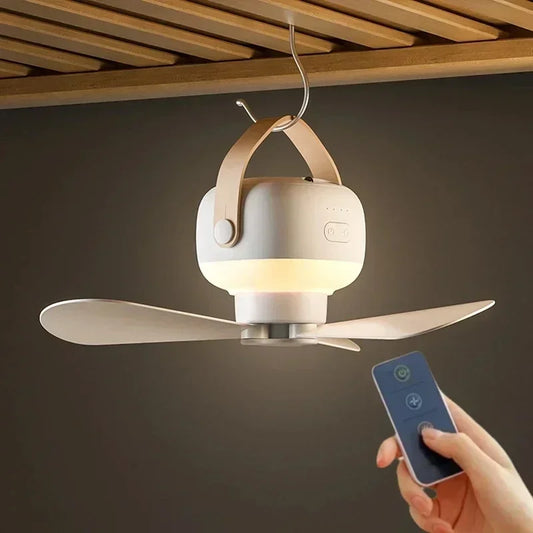 Aizüatec Rechargeable Portable Ceiling Fan – 4-Speed Tent Cooler with LED Light & Remote Control