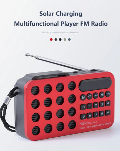 Aizüatec Solar Bluetooth FM Radio – Portable Wireless Speaker with USB, TF Card & Rechargeable Battery