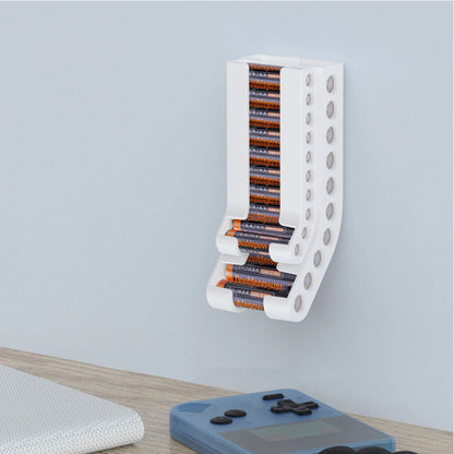 Wall-Mount Battery Organizer – Compact Holder for 10 AA & 10 AAA Batteries, with Adhesive & Screws