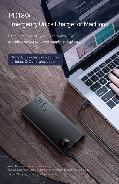 Baseus 20000mAh/10000mAh Power Bank – PD 22.5W Fast Charging, Digital Display, Dual USB & Type-C