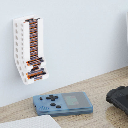 Wall-Mount Battery Organizer – Compact Holder for 10 AA & 10 AAA Batteries, with Adhesive & Screws