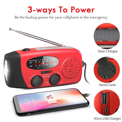 Aizüatec Emergency Solar Radio – Hand-Crank AM/FM/NOAA, Power Bank & LED Flashlight with USB Charging