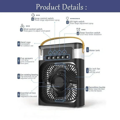 Enfriador de aire portátil 3 en 1 Aizüatec: ventilador, humidificador y mini aire acondicionado con luz LED y alimentación USB