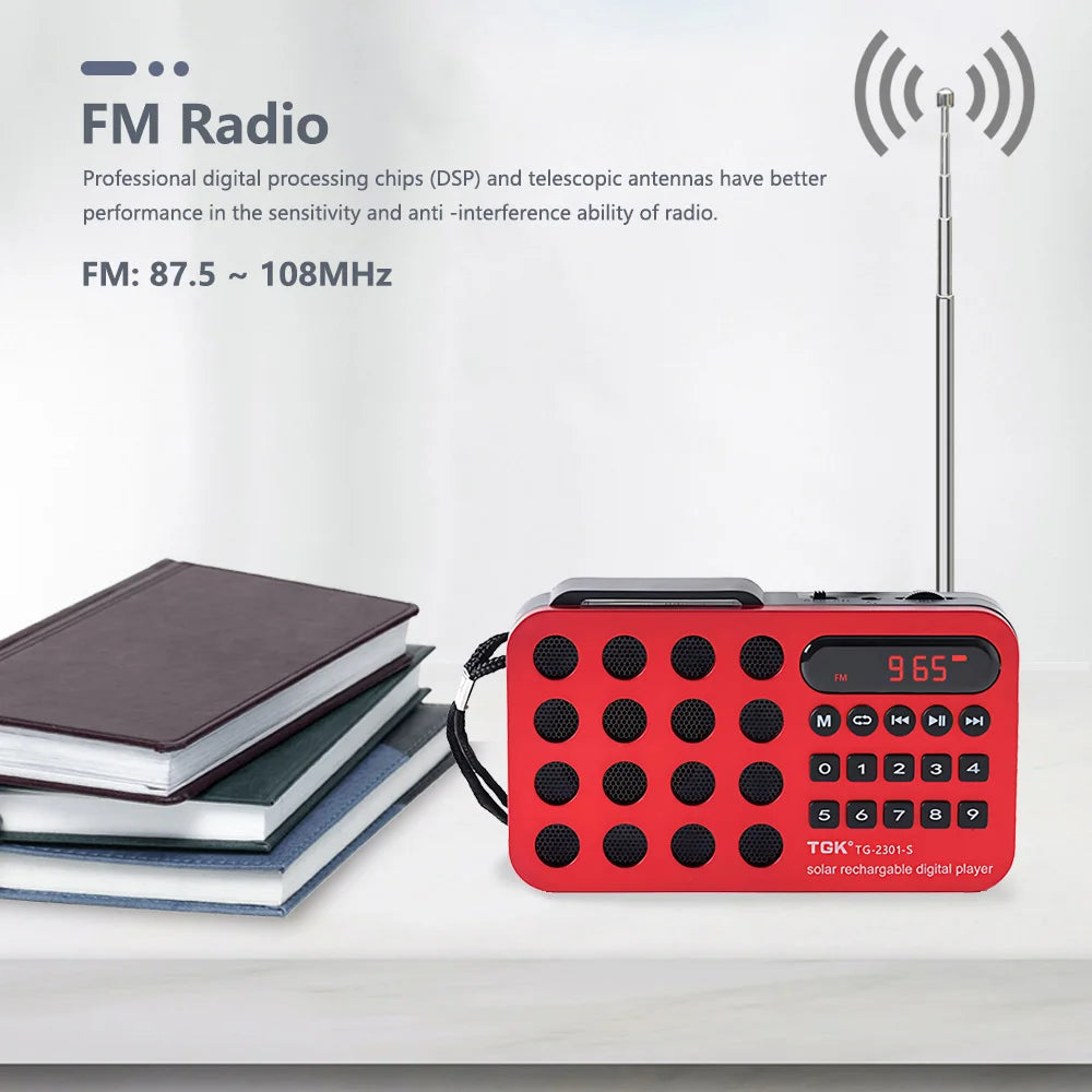 Aizüatec Solar Bluetooth FM Radio – Portable Wireless Speaker with USB, TF Card & Rechargeable Battery
