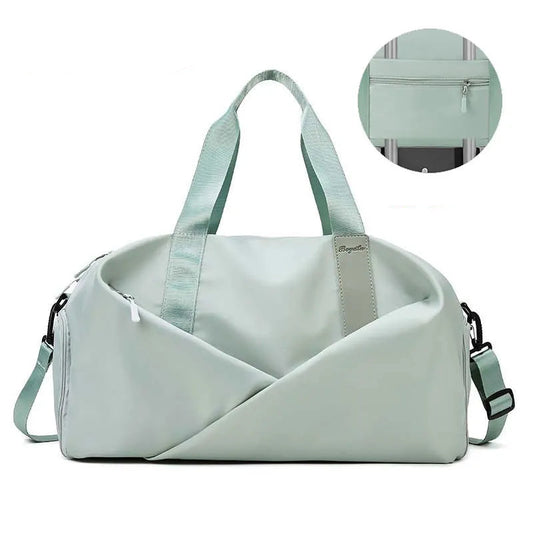 Green waterproof gym duffel bag for women – Aizüafit collection fitness and travel crossbody with dry/wet separation and shoe pocket